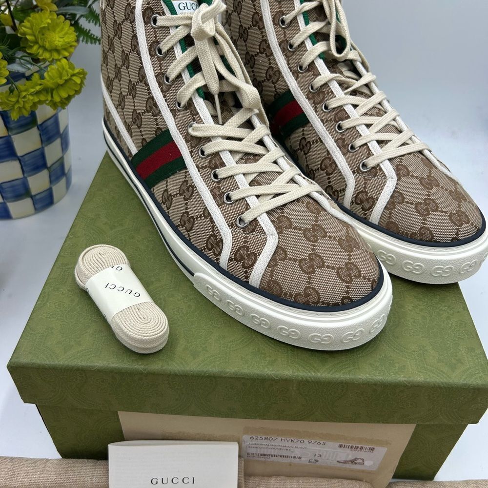 Men's Gucci tennis 1977 high top sneakers size 13 made in Italy - Picture 3 of 10
